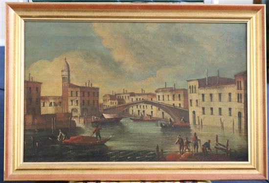 Circle of William James (mid 18th C.) Venetian canal scene 16 x 25.5in.